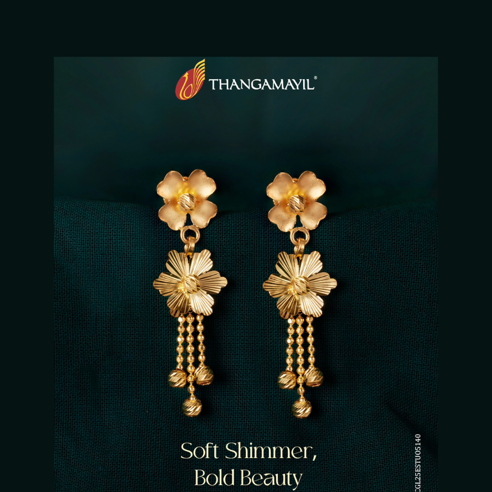 Thangamayil Jewellery Ltd Latest Elegant gold floral earrings